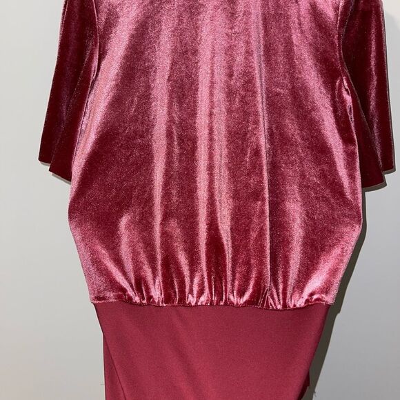 ZARA Rose Velvet Plunge Neckline Draped Going Out Bodysuit - Picture 6 of 6